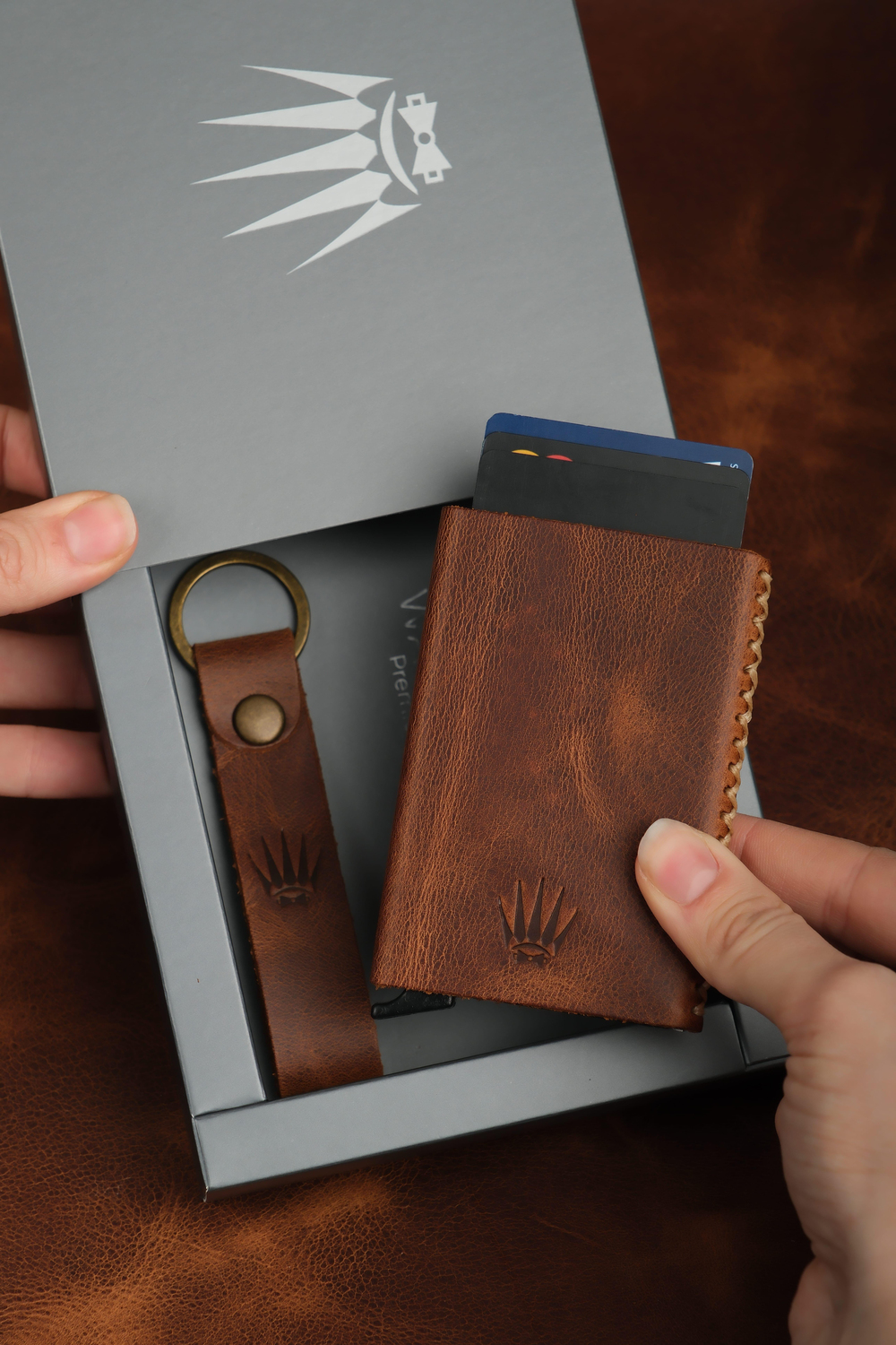 Hediye Seti Hakiki Deri Clot Kahve Mekanizmalı Kartlık&Anahtarlık