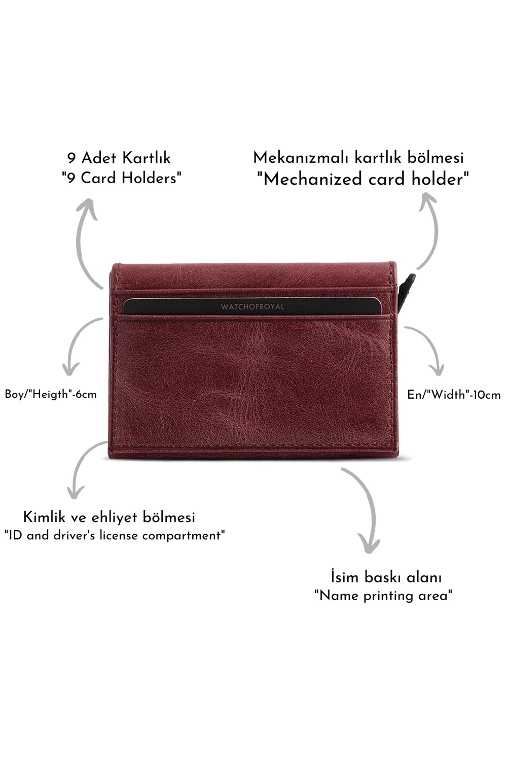 Hakiki Deri Bordo Cüzdan 9 Kart Bölmeli & Kartlık,Mekanizmalı ve RFID Korumalı Cüzdan Lexı