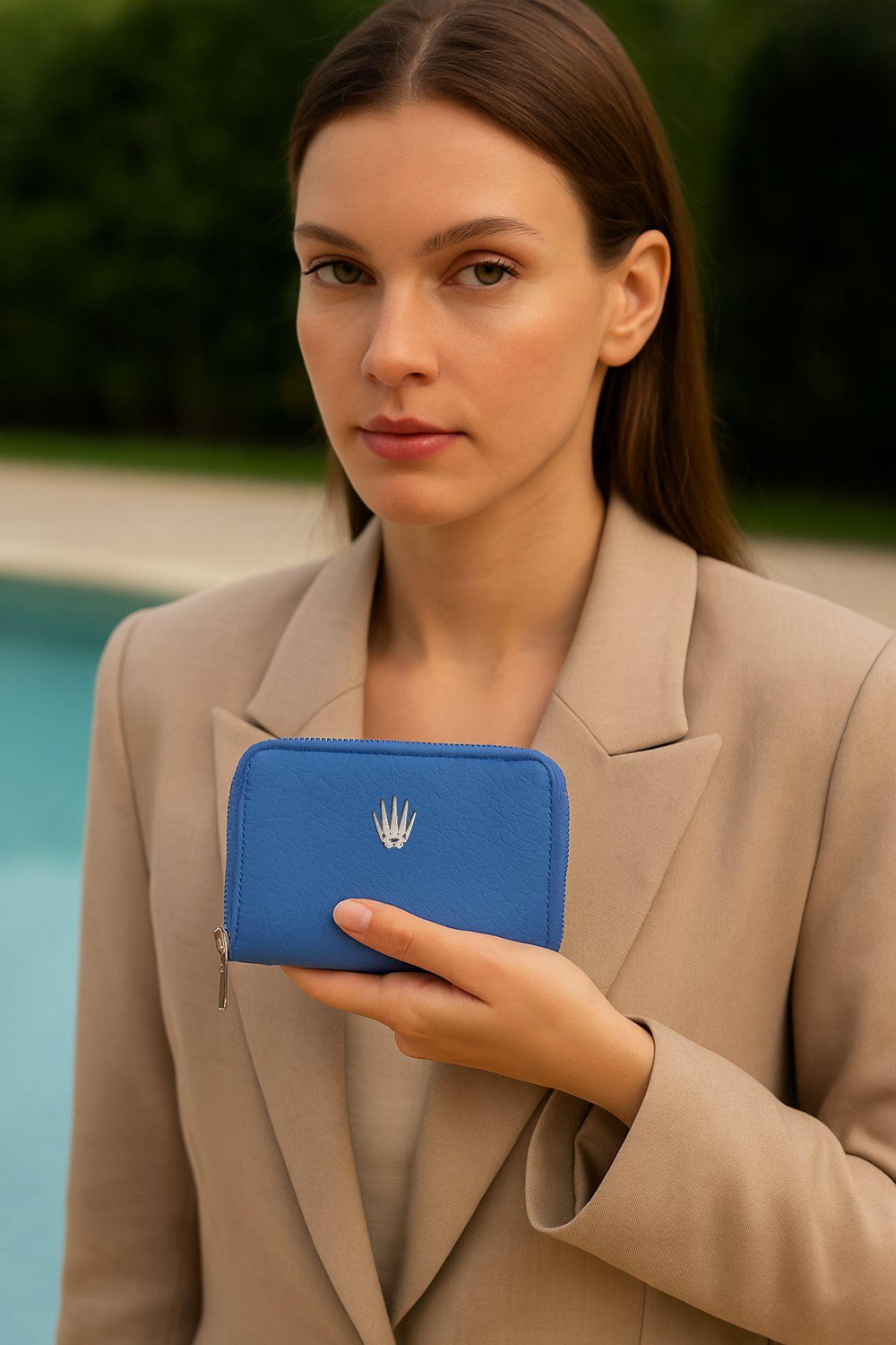 Lyon Mavi Hakiki Deri Cüzdan Kartlık 