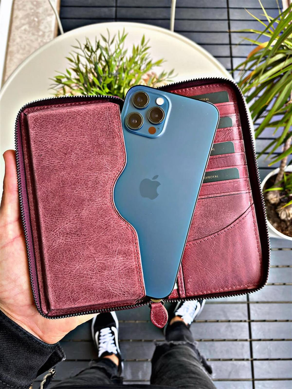 Hakiki Deri Cüzdan Bordo %100 Hakiki Deri Telefon Cüzdanı 9 Kart Bölmeli Pratik ve Şık Portföy Tasarım Leon