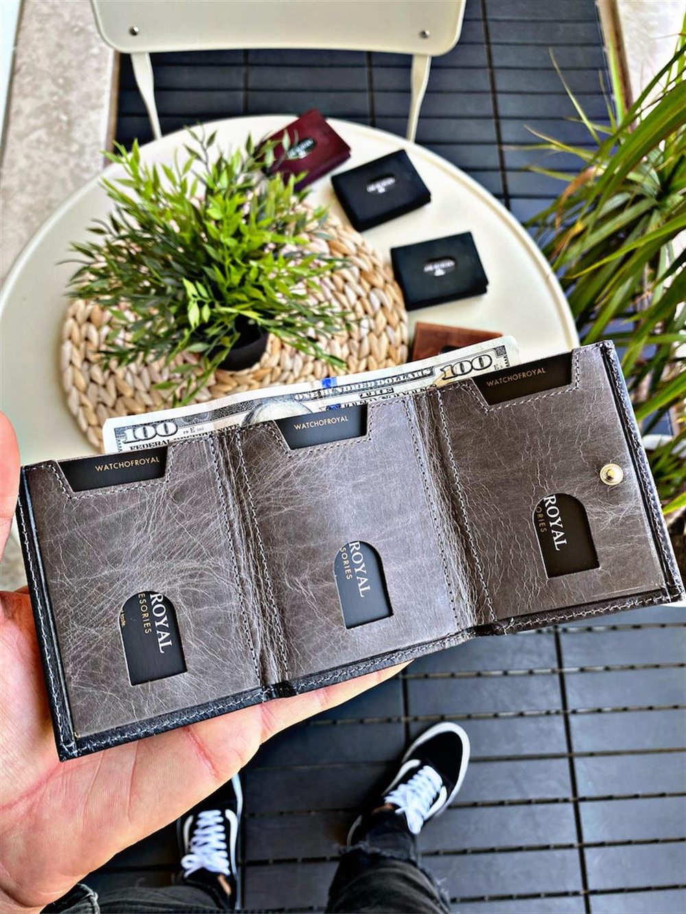 Hakiki Deri Cüzdan & Kartlık Efekt Gri Fermuar Detaylı  6 Kart Bölmeli Cüzdan RFID Korumalı Smıth