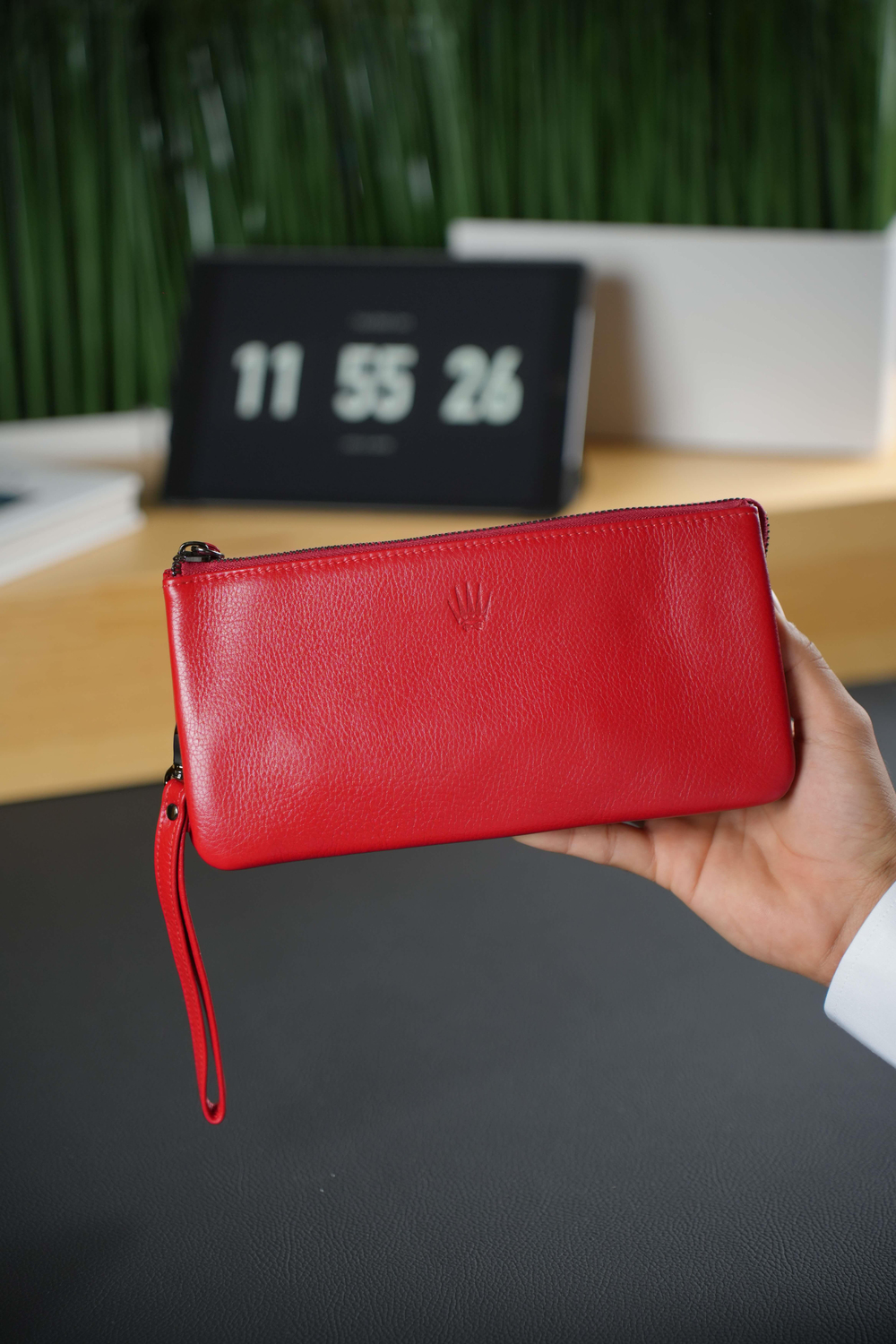 Hakiki Deri Kırmızı Laptop & Evrak Çantası Çelik Fermuarlı Seyahat ve İş Organizatör Oxford