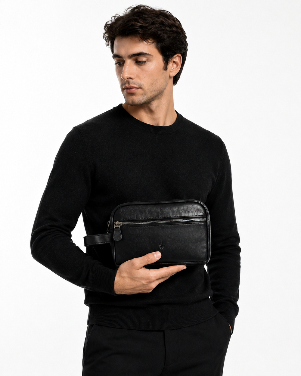VEREV BLACK GENUINE LEATHER HAND BAG