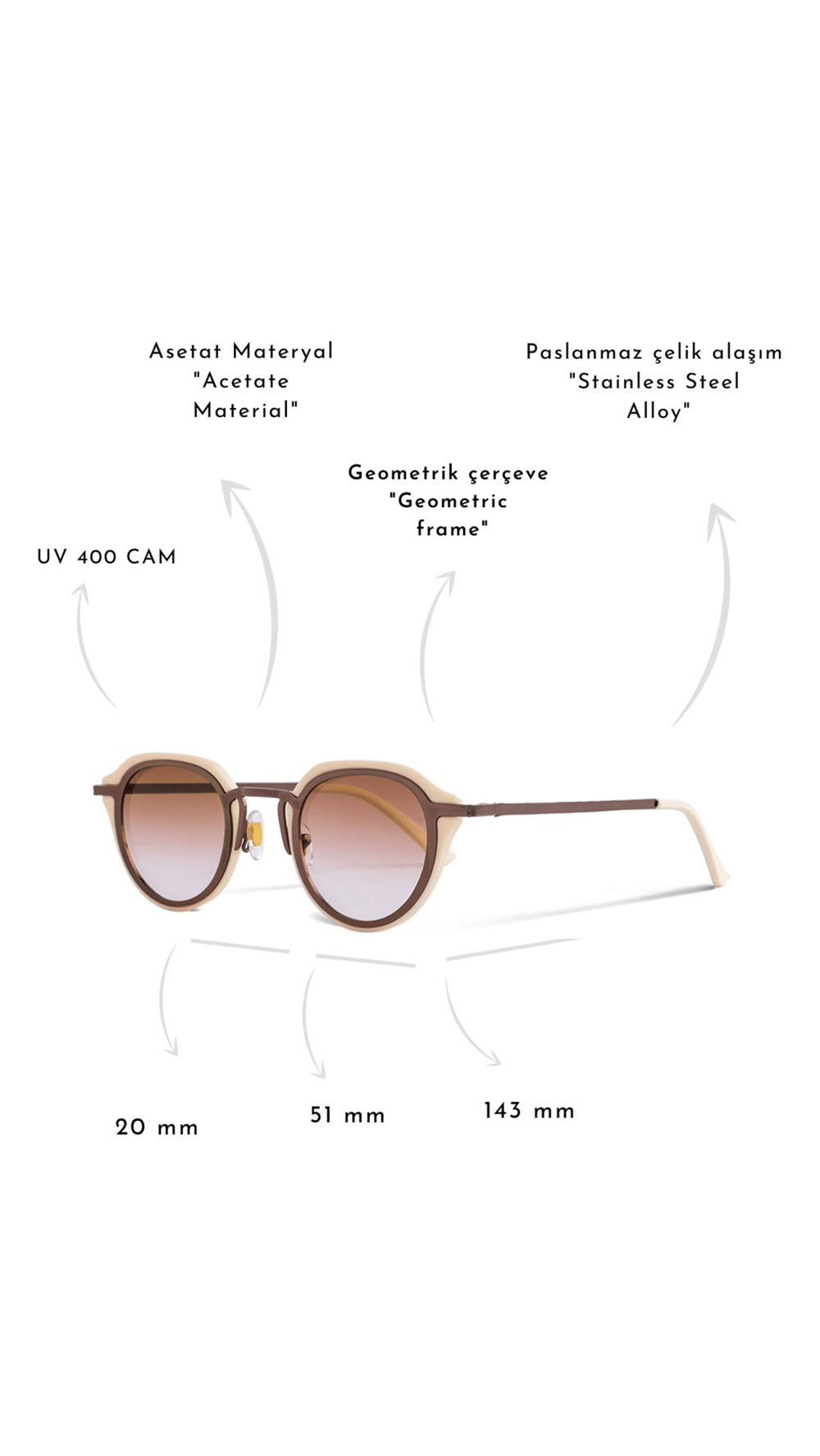 ROYAL EYEWEAR RE0088 CREAM KAHVERENGİ UNİSEX GÜNEŞ GÖZLÜĞÜ