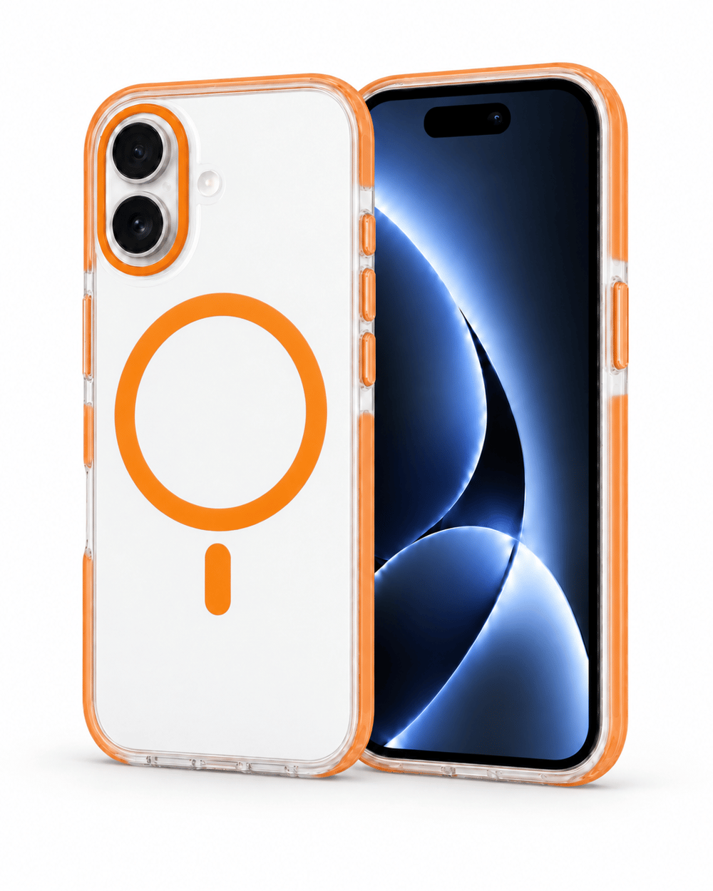 Onyx  Iphone 16 Turuncu Kılıf Manyetik Özellikli Şeffaf Sert Pc Embos Kılıf+Kamera Koruyucu