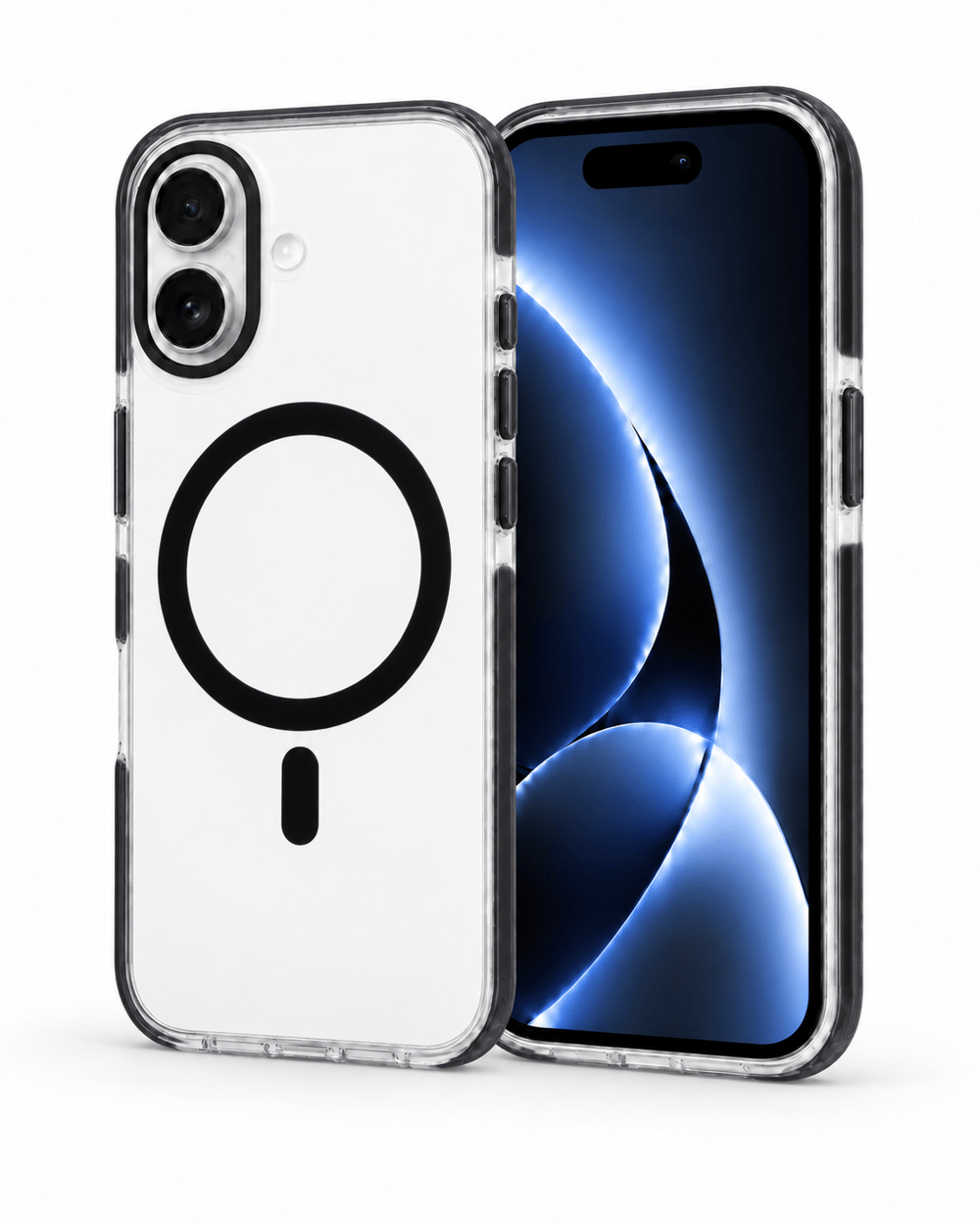 Onyx  Iphone 16 Siyah Kılıf Manyetik Özellikli Şeffaf Sert Pc Embos Kılıf+Kamera Koruyucu