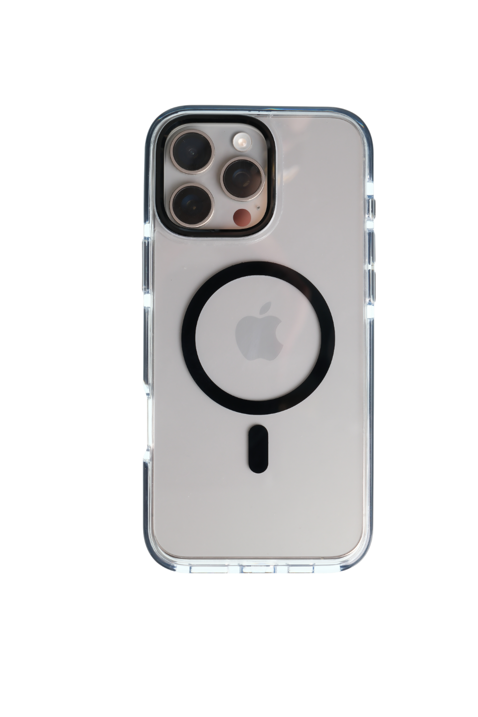 Silicone case Iphone 16 Pro Siyah Kılıf Manyetik Özellikli Şeffaf Sert Pc Embos Kılıf+Kamera Koruyucu+Kartlık