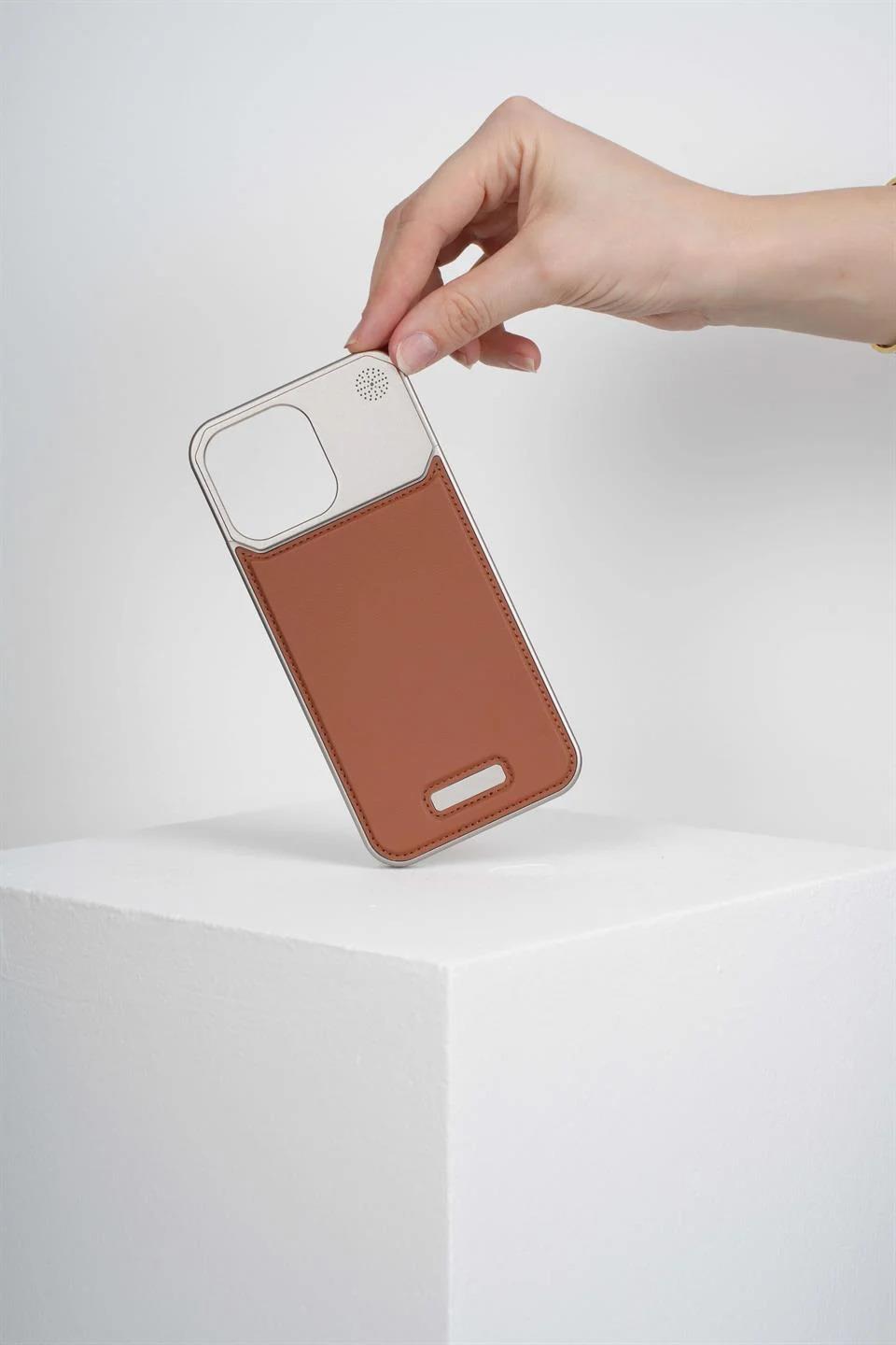 Therock 16 Pro Taba Manyetik Özellikli Alüminyum Alaşımlı Hakiki Deri,Kokulu Metal Kızaklı Telefon Kılıfı