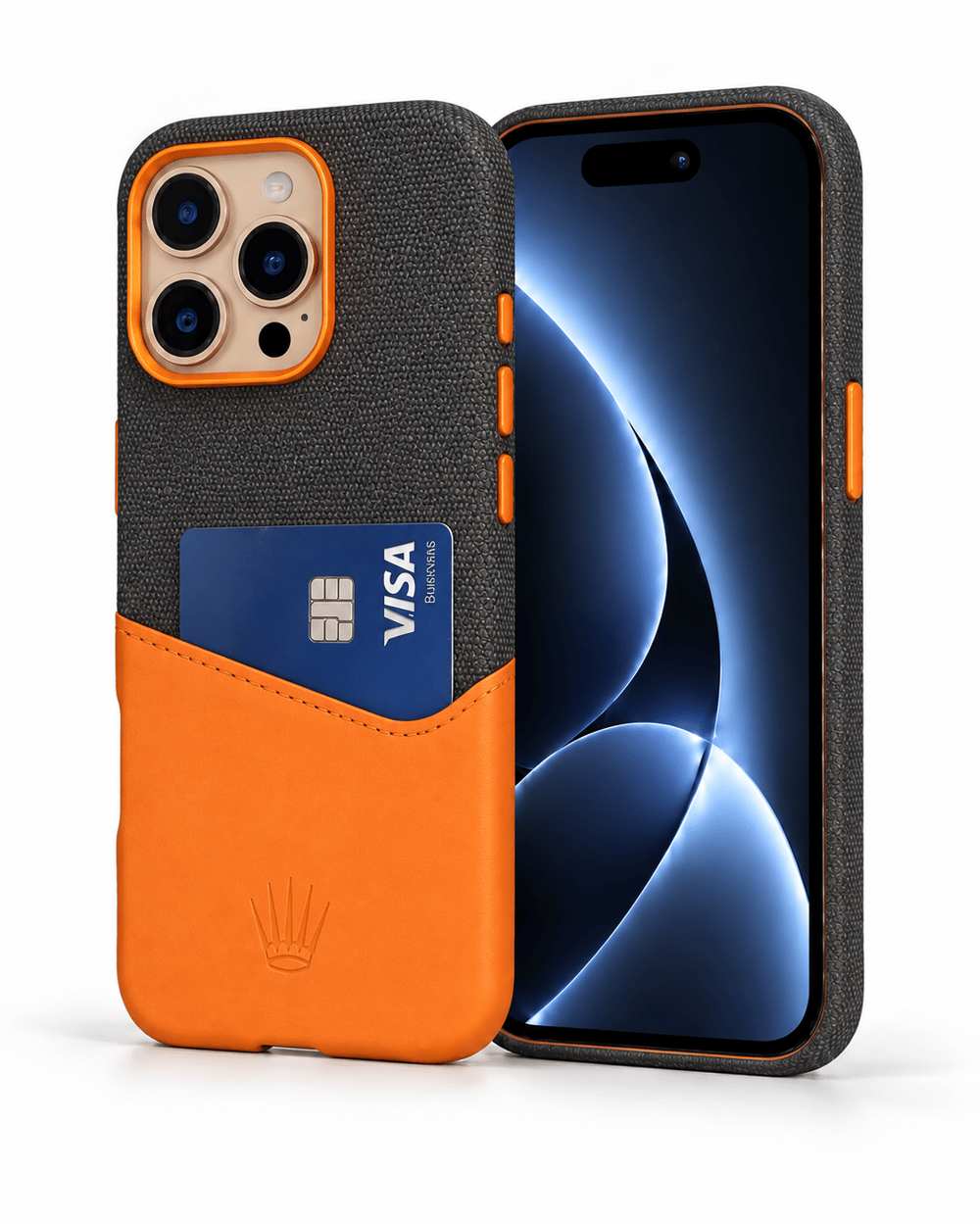Nova Iphone 16 Pro Deri Kartlıklı Telefon Kılıfı Turuncu-Siyah 