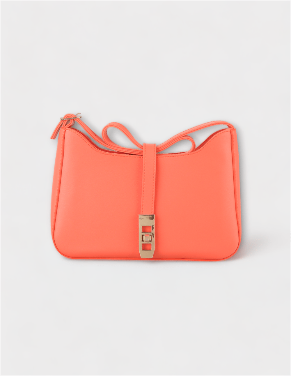 Turuncu Tek Askılı Gold Kilit Detaylı Deri Omuz Çantası Vanessa