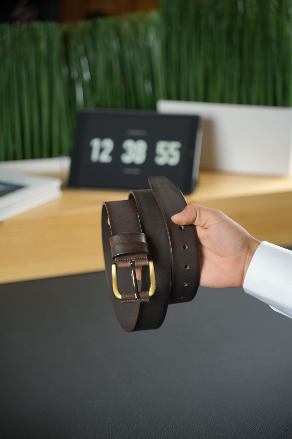 HAKİKİ DERİ EFEKT KAHVERENGİ KEMER 