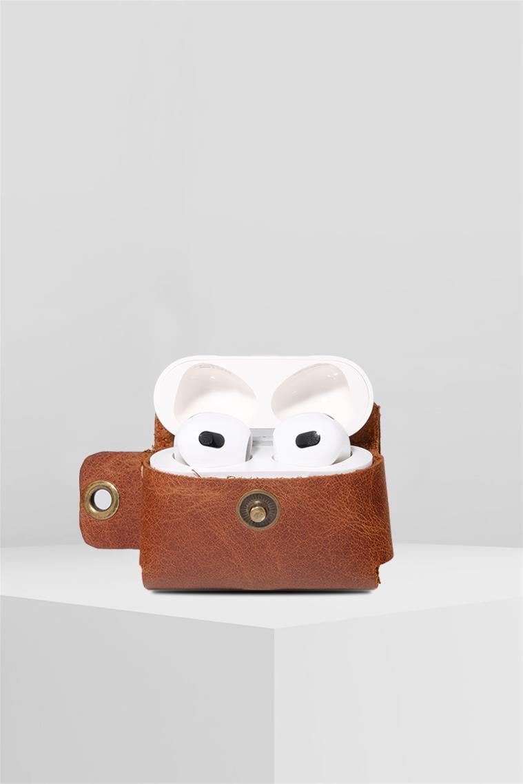 Apple Airpods Pro Hakiki Deri Kılıf+Anahtarlık Tiguan  Taba 