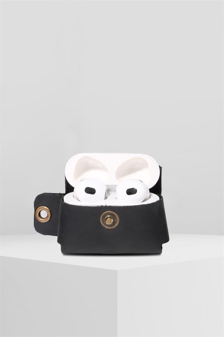 Apple Airpods Pro Hakiki Deri Kılıf+Anahtarlık Mat Siyah