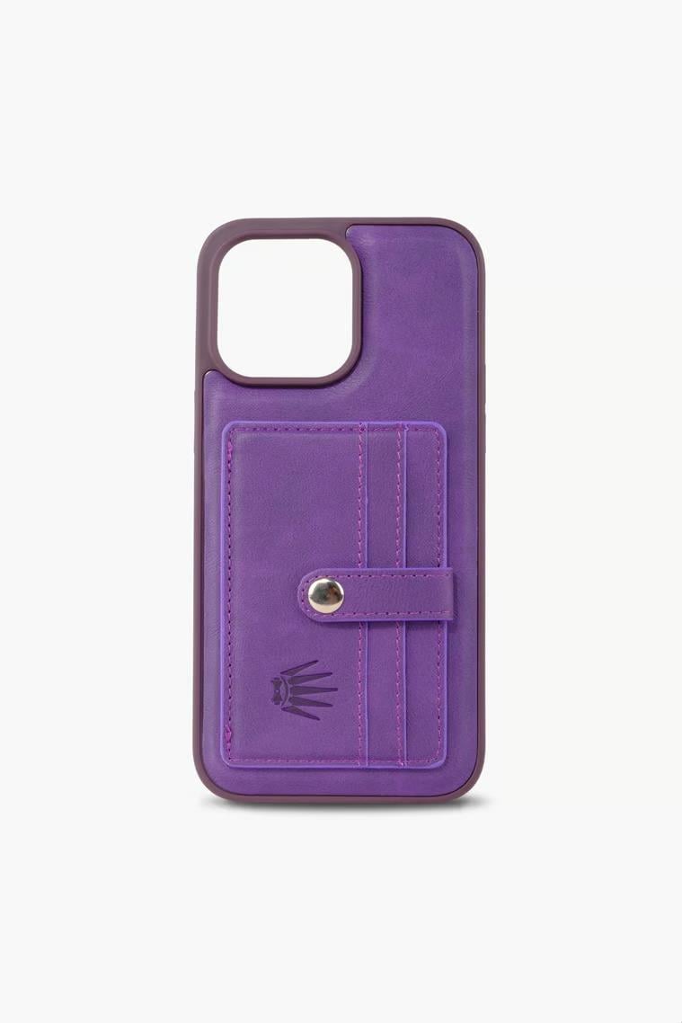 IPHONE 14 PRO MOR DERİ TELEFON KILIFI+KARTLIK