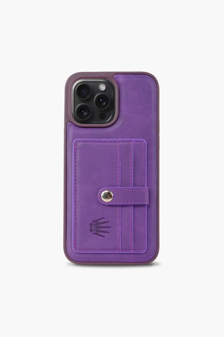 IPHONE 14 PRO MOR DERİ TELEFON KILIFI+KARTLIK