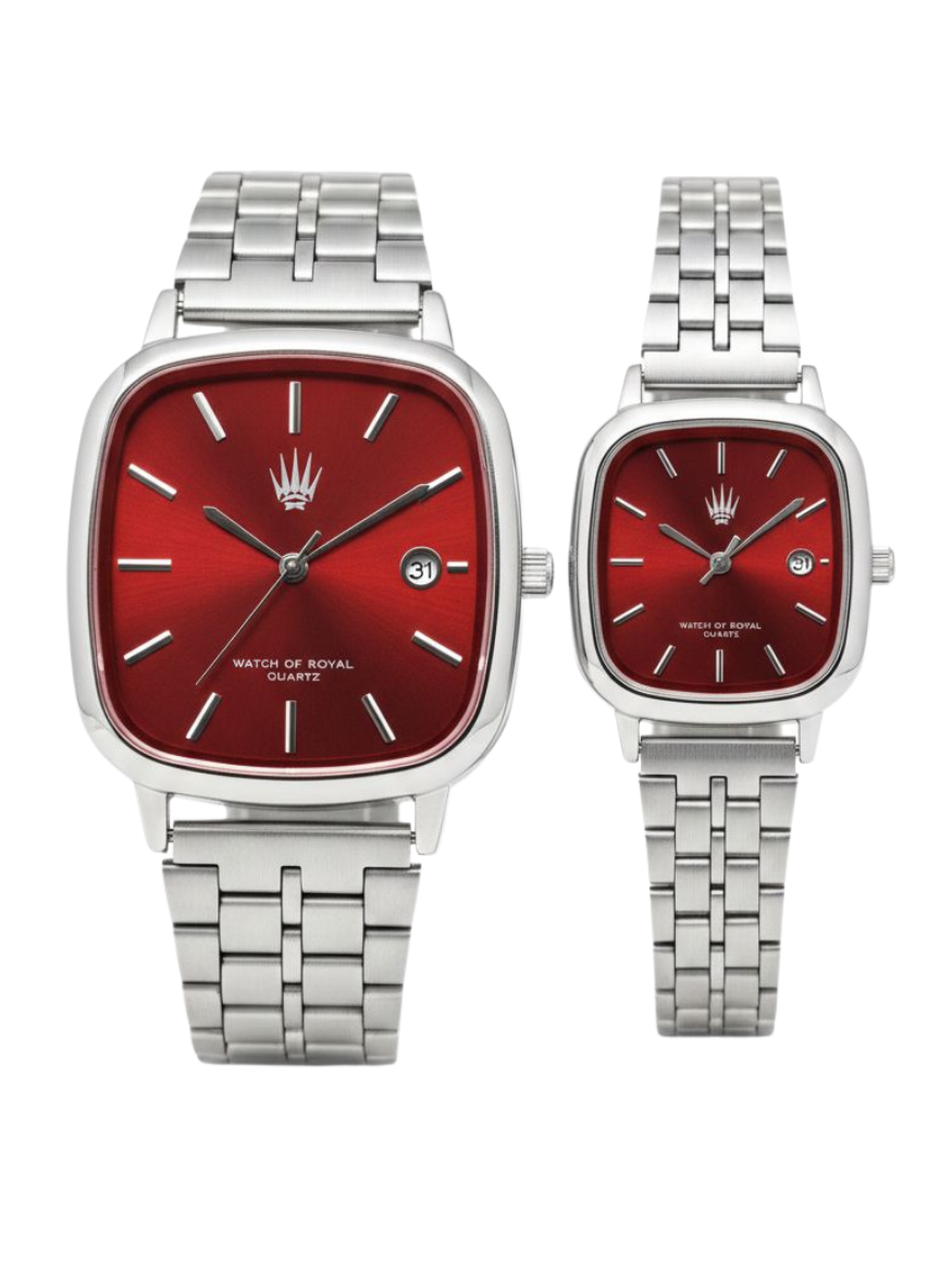 2li Set Çift Saati Classic Time Silver Red Kol Saati