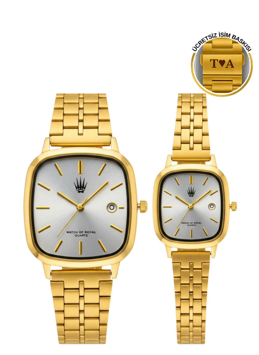 Çift Saati Classic Time Gold Metalik Kol Saati