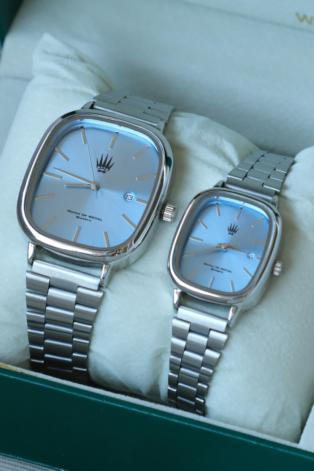 2li Set Çift Saati Classic Time Silver Mavi Kol Saati