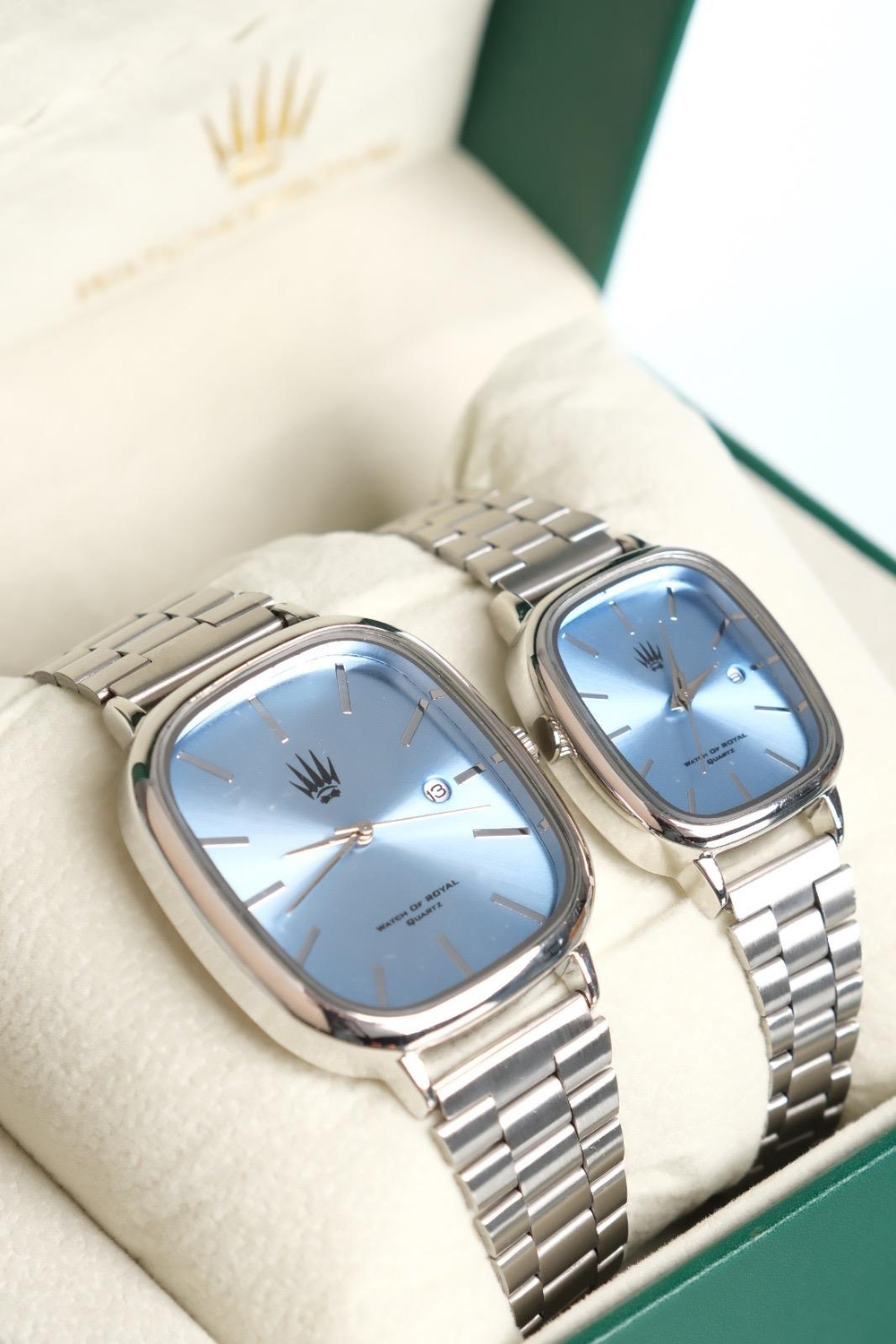 2li Set Çift Saati Classic Time Silver Mavi Kol Saati