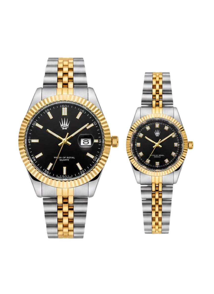 2'li Set Çift Saati Crest Line Silver Gold Black Kol SaatiKol SaatiWATCHOFROYALçiftsaaticrest2'li Set Çift Saati Crest Line Silver Gold Black Kol Saati