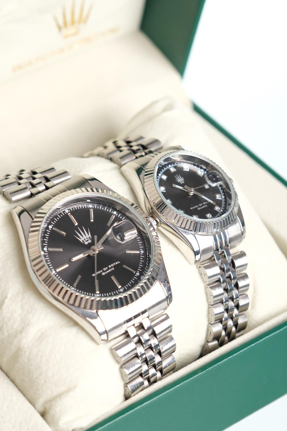 2li Set Çift Saati Crest Line Silver Black Kol Saati