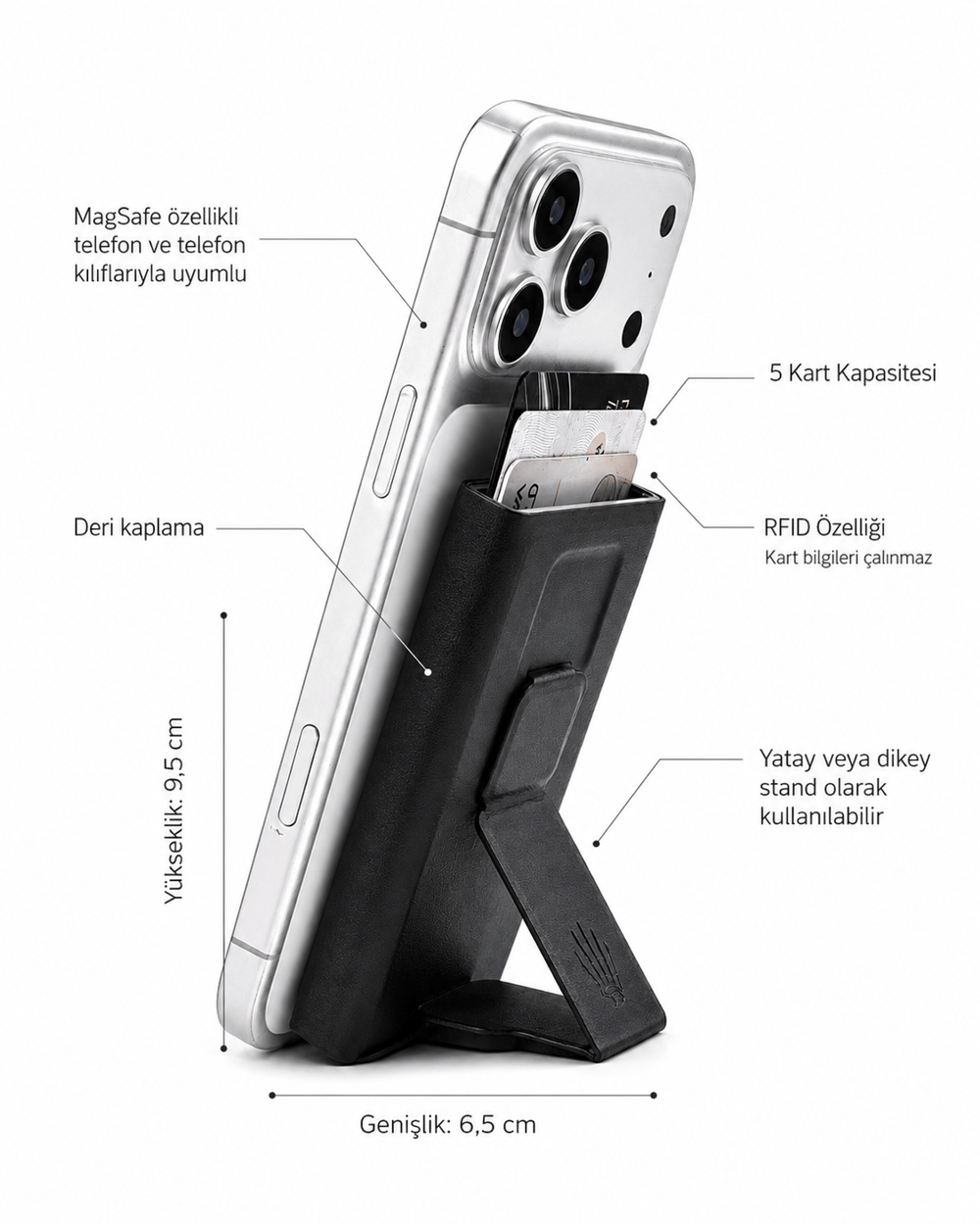 Riva Standlı Siyah Magnetik Yapıştırmalı 5 Hazneli Mıknatıslı Kartlık