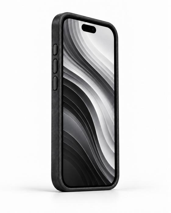 Standlı iPhone 13 Pro Max Siyah Deri Telefon Kılıfı