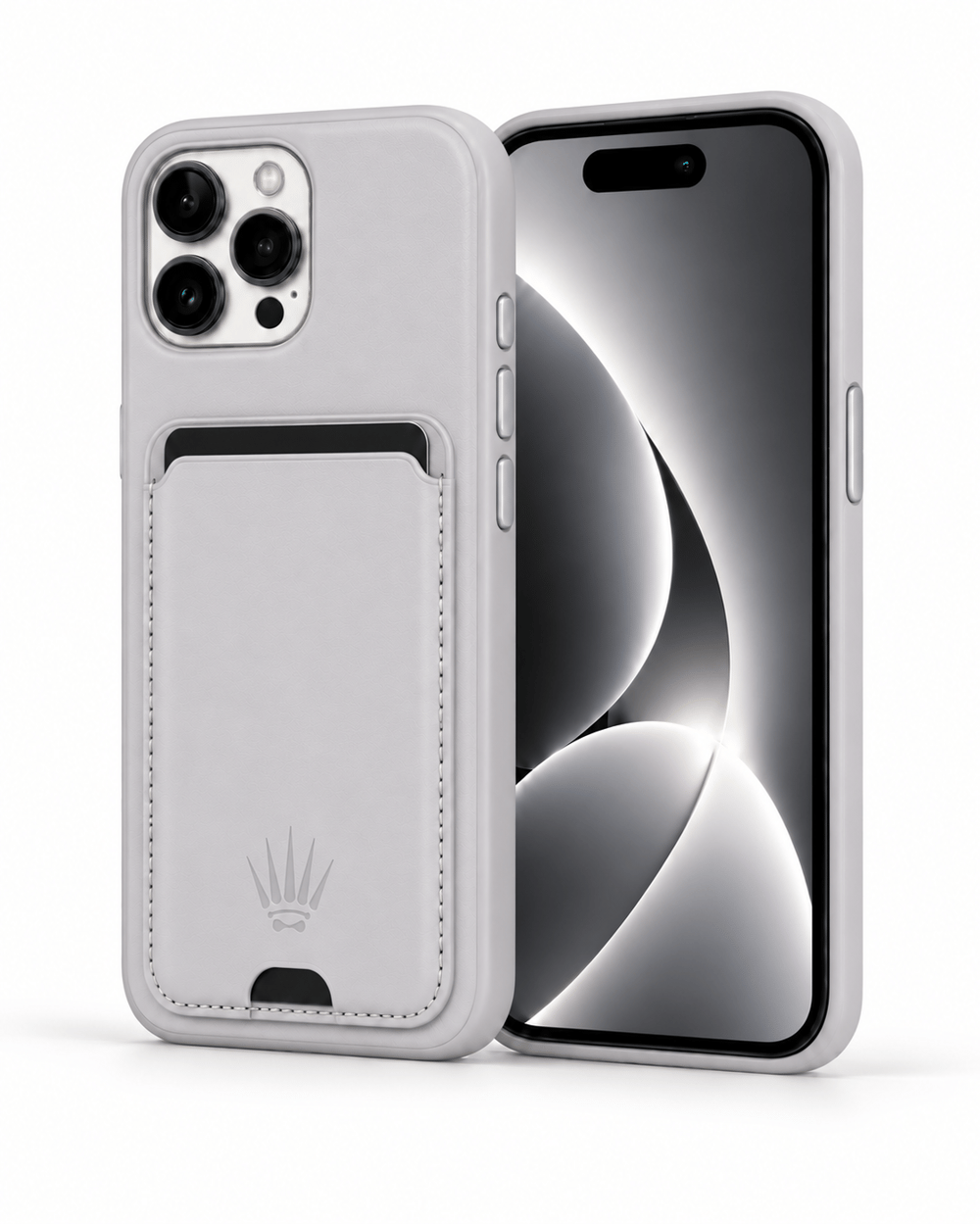 Standlı iPhone 14 Plus Gri Deri Telefon Kılıfı