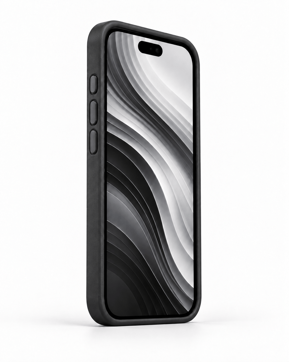 STANDLI IPHONE 15 PLUS SİYAH DERİ TELEFON KILIFI