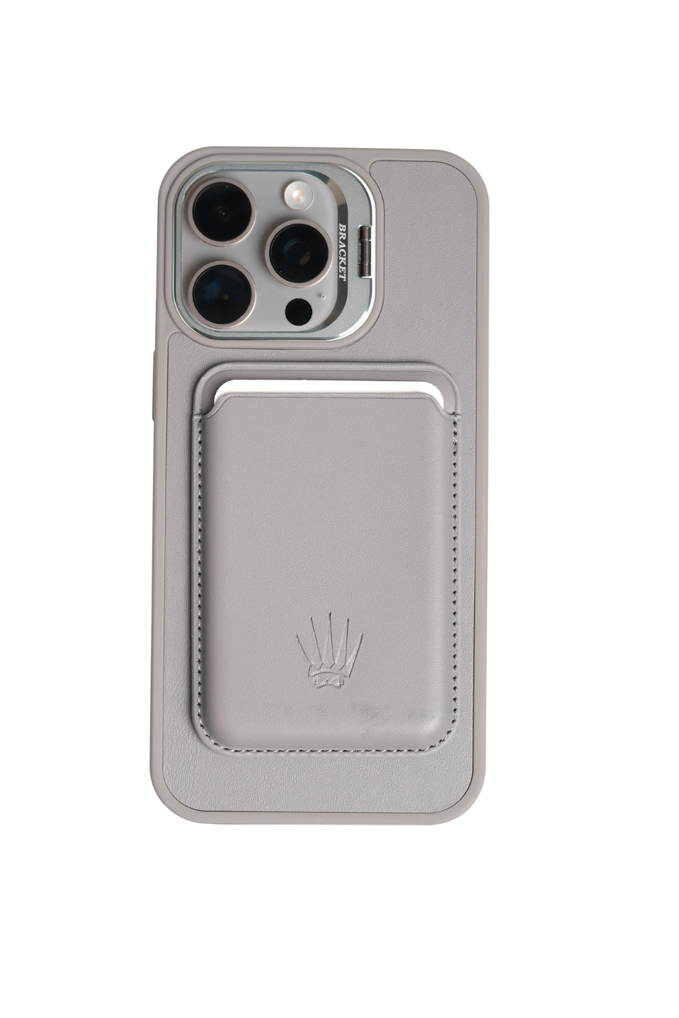 PrimeCase Iphone 13-14 Uyumlu Gri Manyetik Özellikli Standlı Deri Kılıf+Kartlık