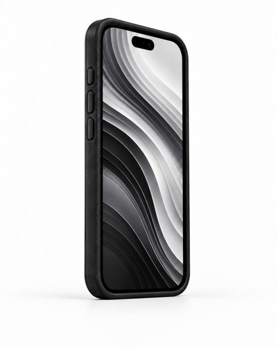 Therock 15 Pro Max Siyah Manyetik Özellikli Alüminyum Alaşımlı Hakiki Deri,Kokulu Metal Kızaklı Telefon Kılıfı