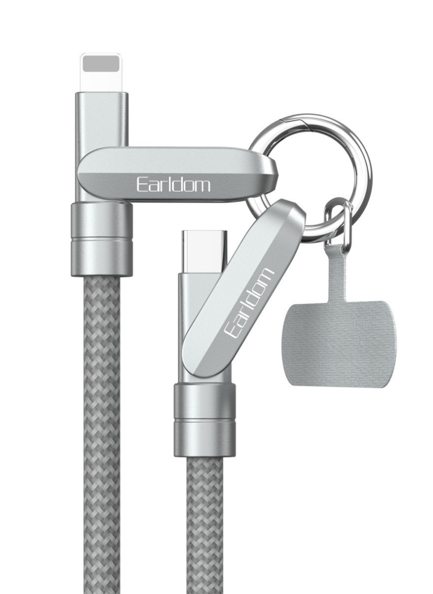 EC-208CL 1M 27W Type-C to Lightning Ekstra Boyun Askısına Dönüşme Özellikli PD Hızlı Şarj Kablosu - Gümüş