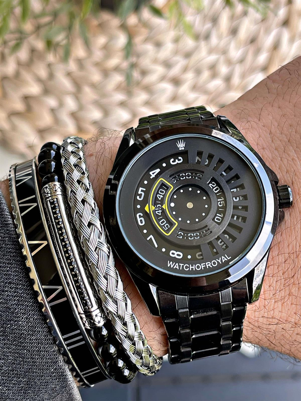 Çelik Kordonlu Sarı Siyah Unisex Kol Saati 316L Çelik Kasa, Hardlex Mineral Cam, 3ATM Speedmaster