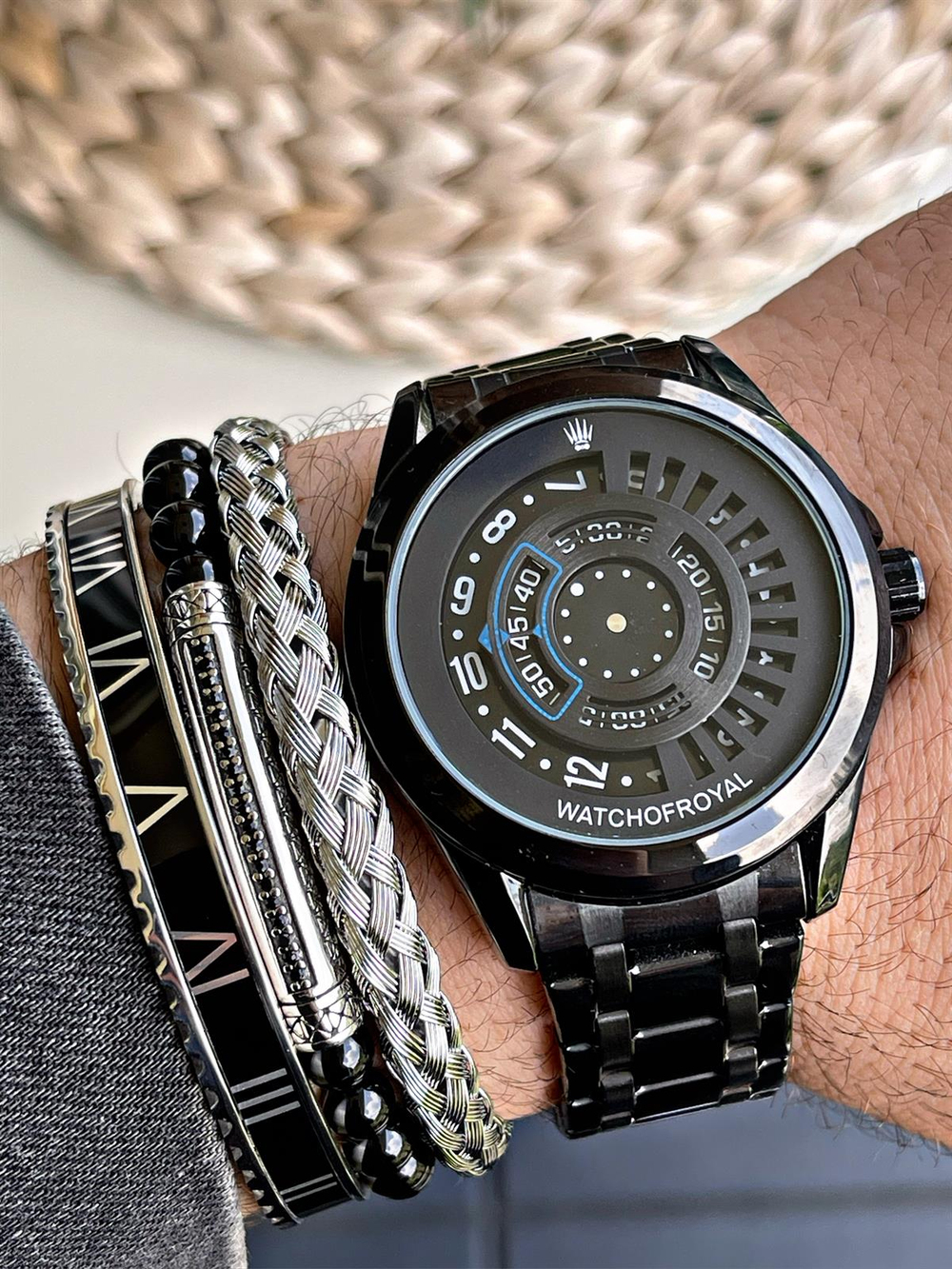 Çelik Kordonlu Mavi Siyah Unisex Kol Saati 316L Çelik Kasa, Hardlex Mineral Cam, 3ATM Speedmaster