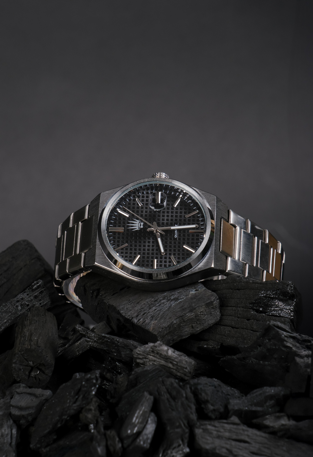 Vortex Silver Black Çelik Kol Saati