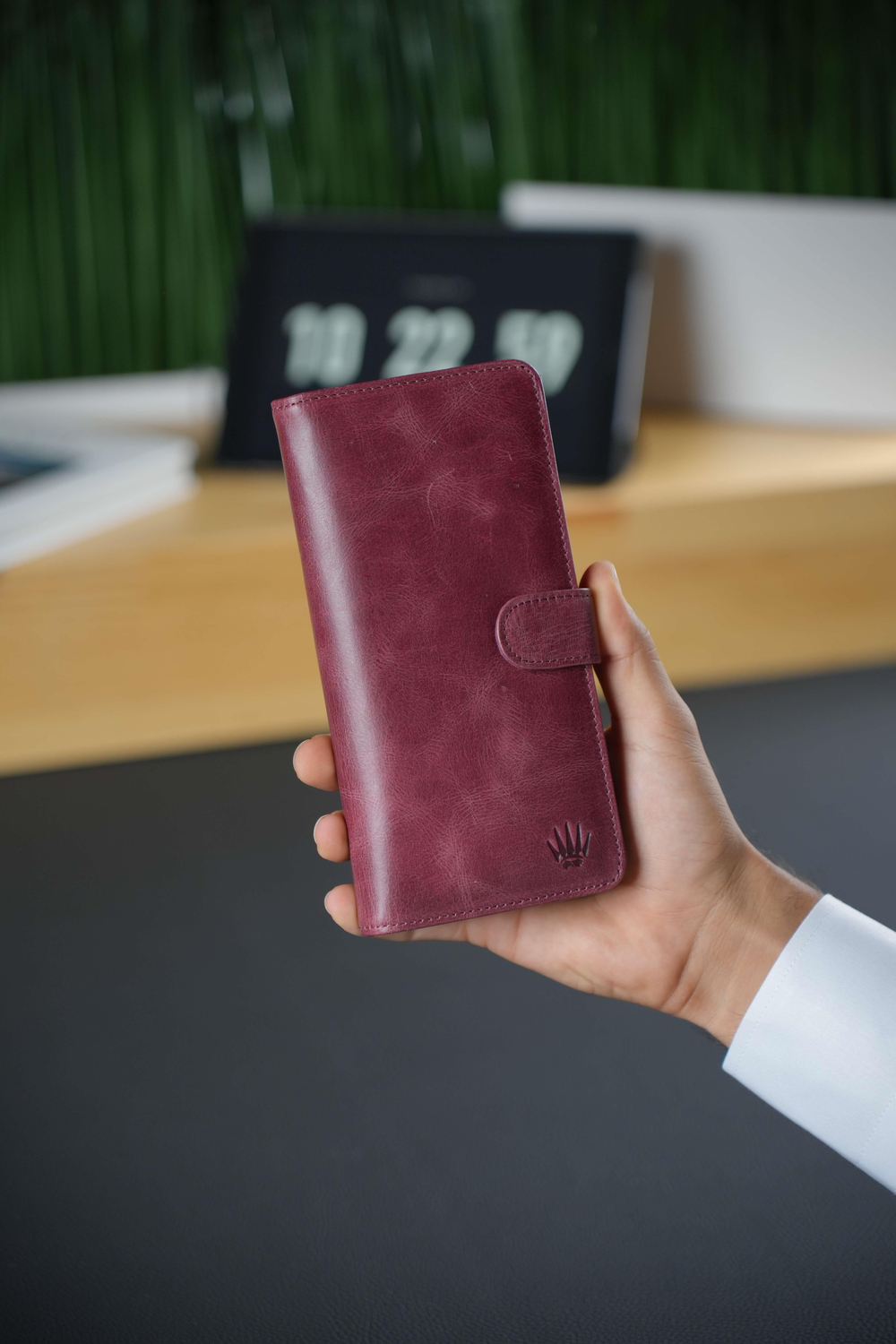 Hakiki Deri Cüzdan ve Portföy Çanta Crazy Bordo 13 Kart Bölmeli Cüzdan ve Kartlık Belt