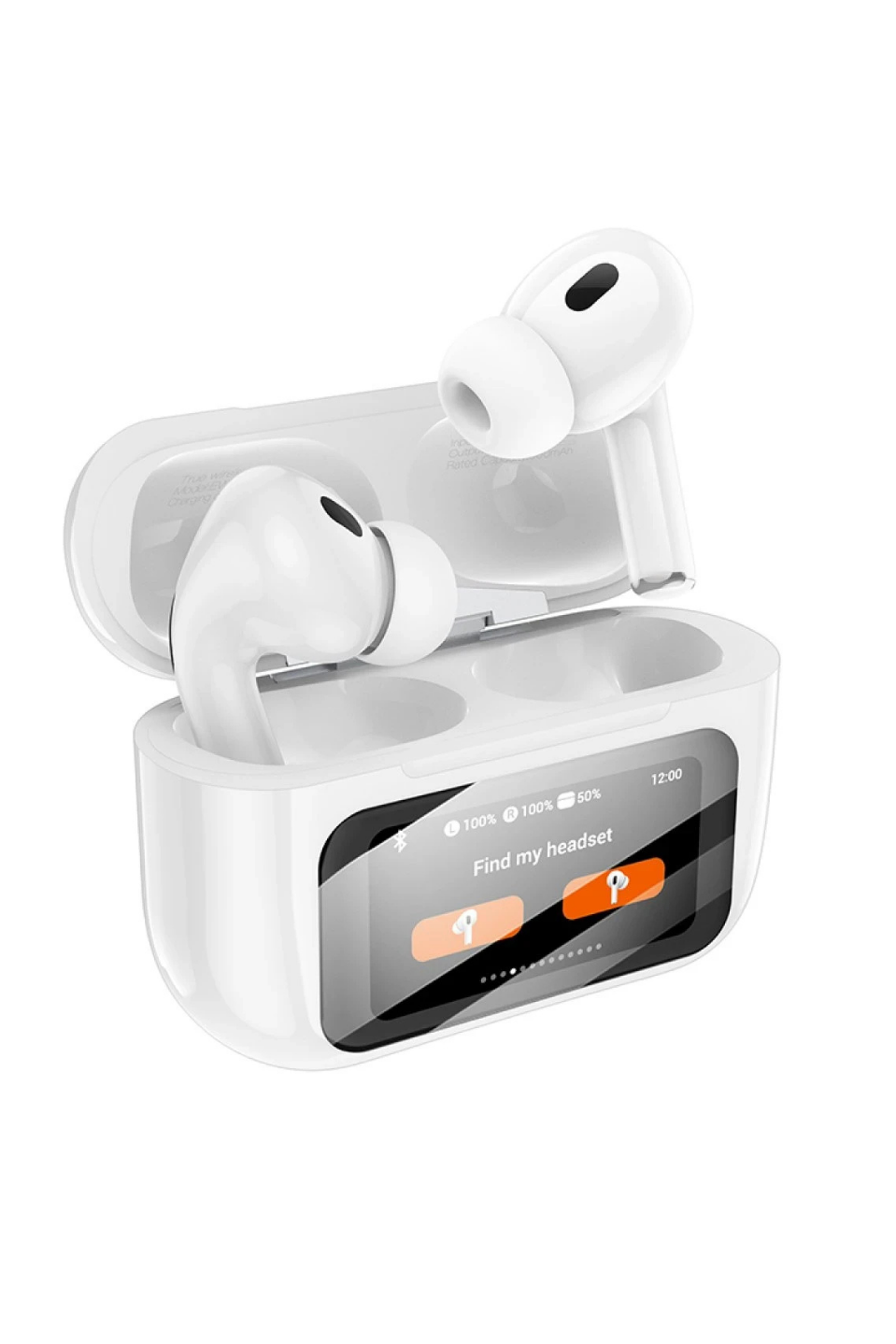 Aktif Gürültü Engelleyici Özellikli Dijital Dokunmatik Ekranlı Airpods Bluetooth Kulaklık - Beyaz