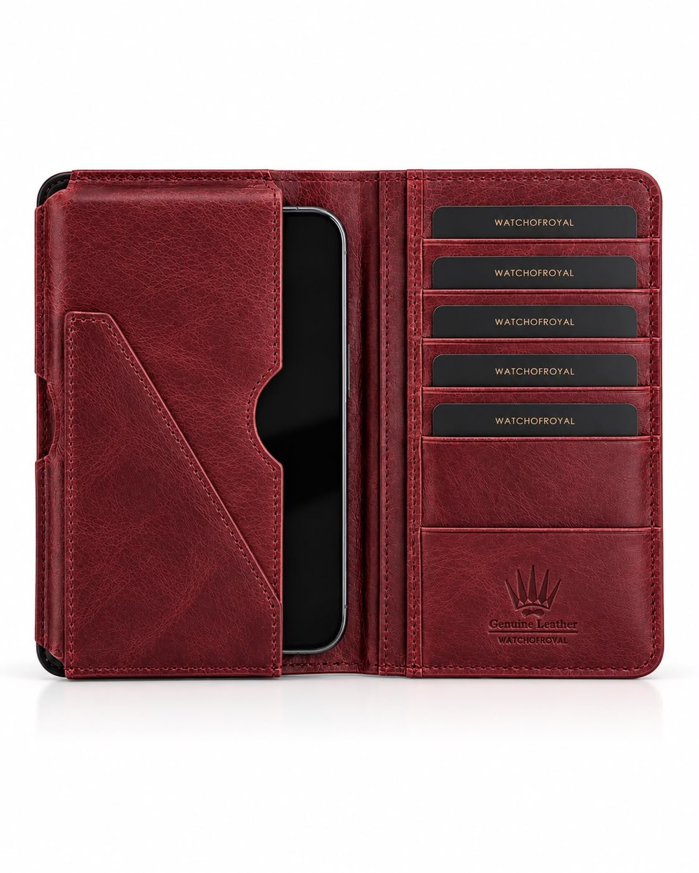 Hakiki Deri Cüzdan Tıguan Bordo Çift Bölme Telefon Cüzdanı 7 Kart Bölmesi Portföy Çanta Elegant