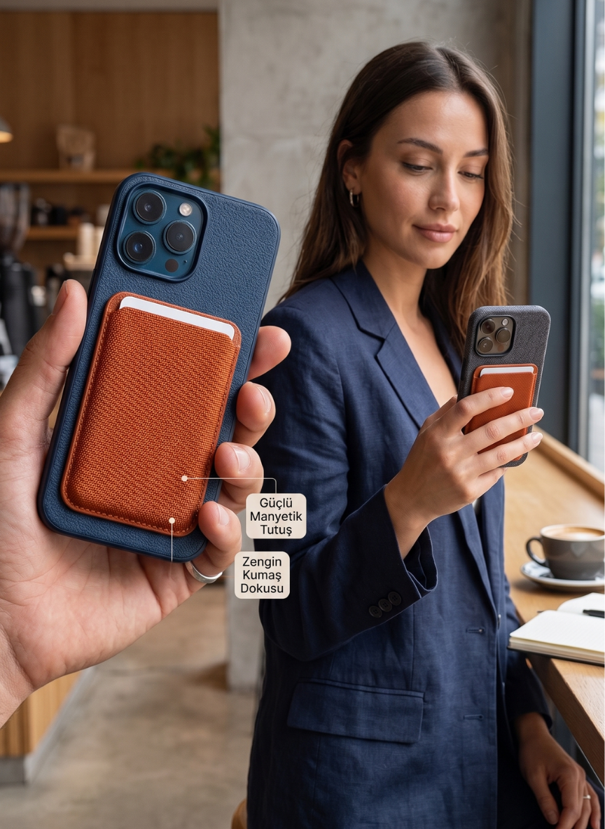 MagWalletCase Iphone 17 Pro Max Turuncu Manyetik Özellikli Deri Kılıf 