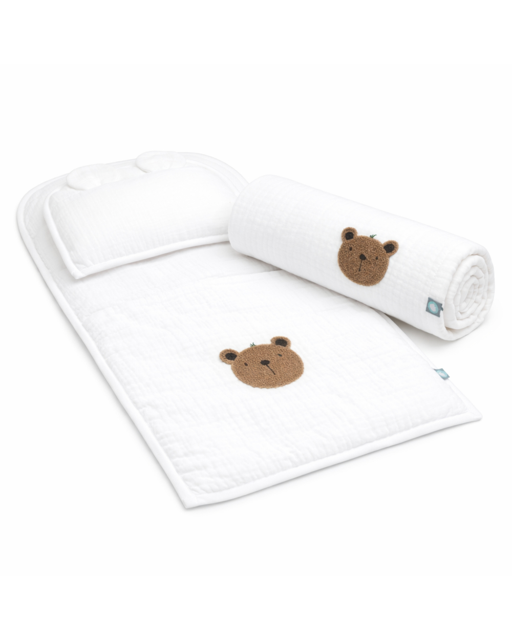 Bebek Altaçma Seti Müslin Teddy Beyaz 40 x 70 cm
