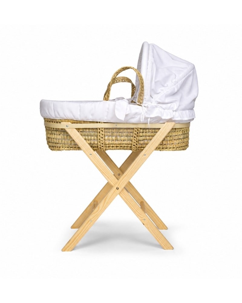 Bebek Hasır Sepet Beşik Seti Düz Ayaklı Beyaz 85 cm