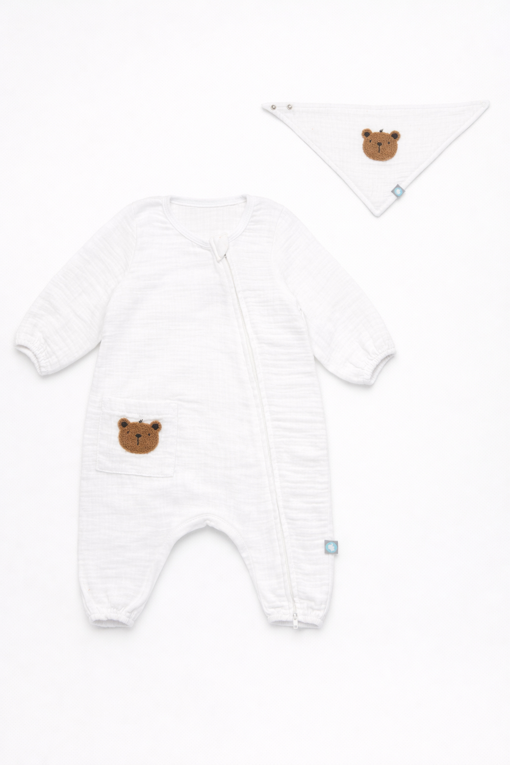 Bebek Tulum Seti Müslin 2li Teddy Beyaz