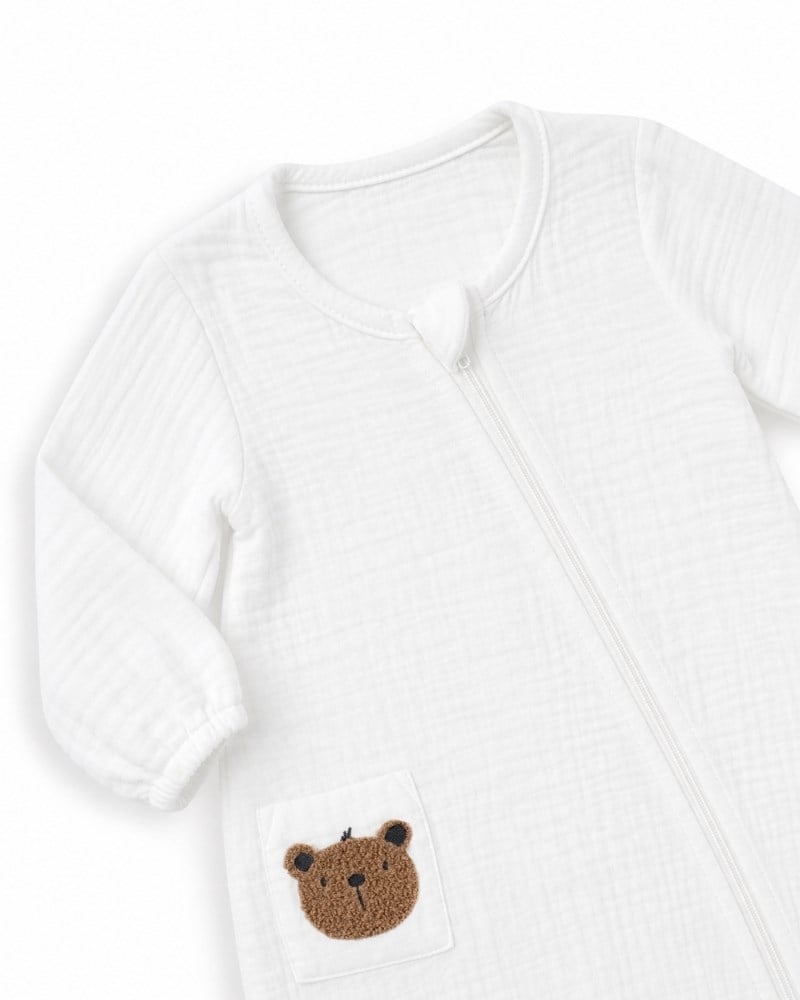 Bebek Tulum Seti Müslin 2li Teddy Beyaz