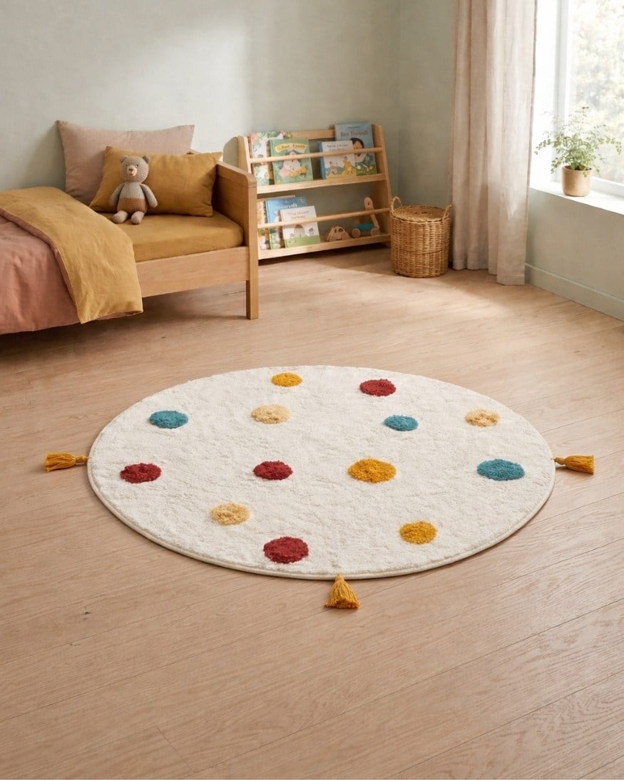 Bebek ve Çocuk Odası Halı Polka Krem 120 cm