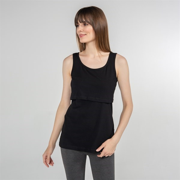 Emzirme T-Shirt Atlet Yaka Paola Siyah