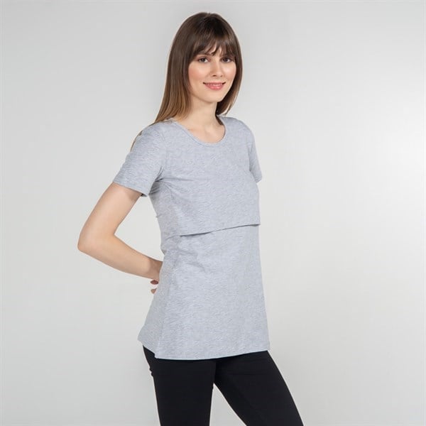 Emzirme T-Shirt Bisiklet Yaka Letizia Gri