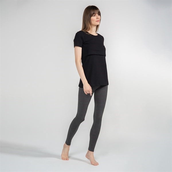 Emzirme T-Shirt Bisiklet Yaka Letizia Siyah