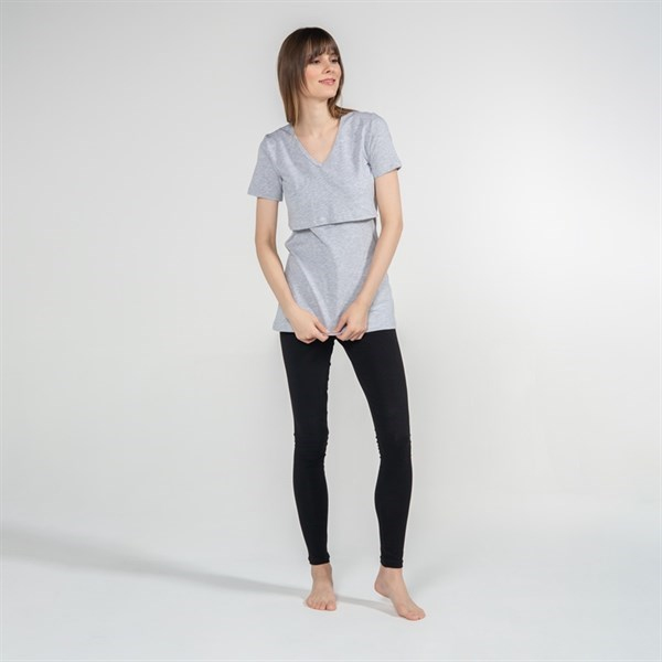 Emzirme T-Shirt V Yaka Nora Gri