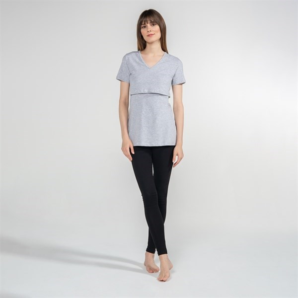 Emzirme T-Shirt V Yaka Nora Gri