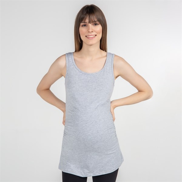 Hamile T-Shirt Atlet Yaka Alda Gri